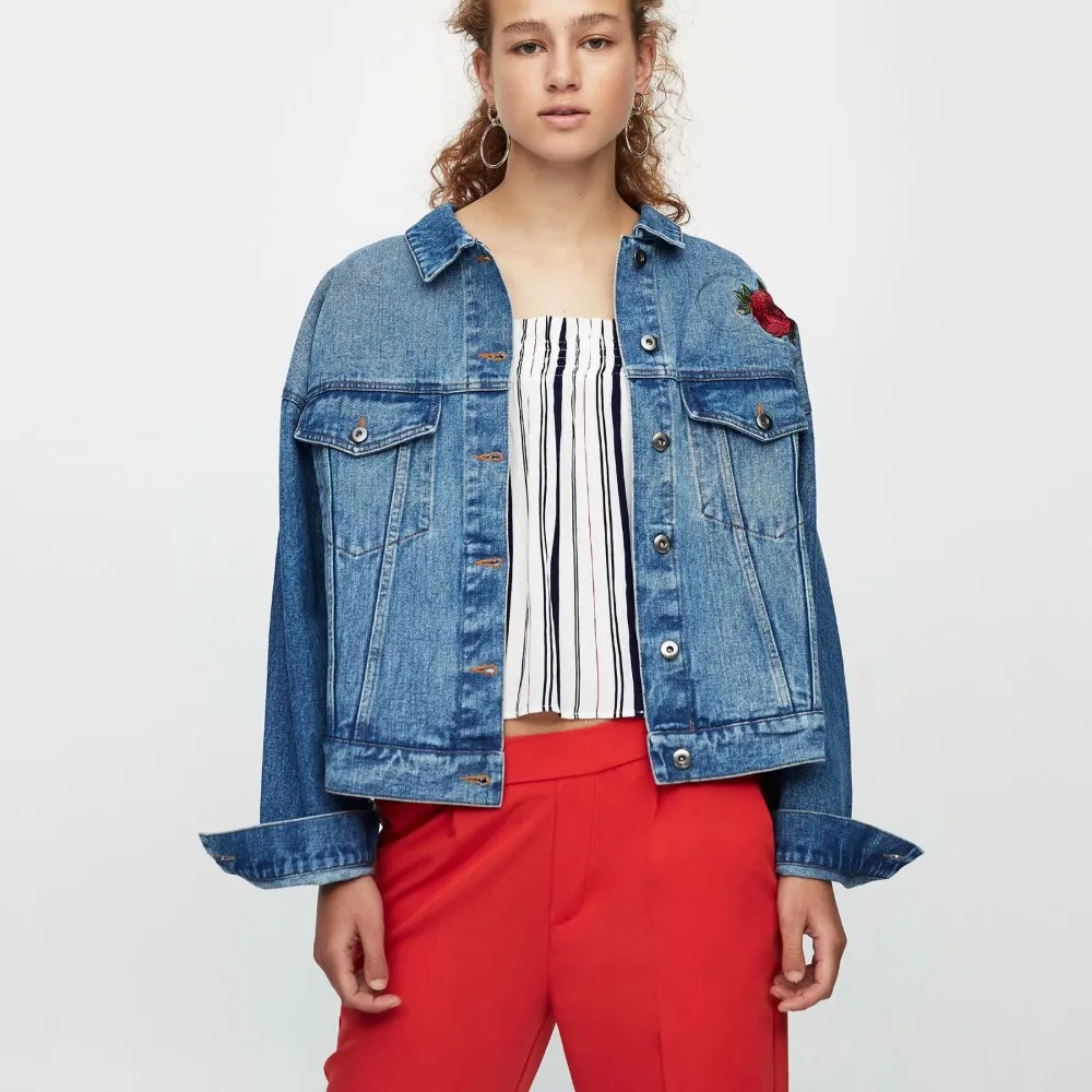 Street Cotton Jeans Jacket Loose Leisure Embroidered Coat Long Sleeve Short Women Tops Trend Fashionable New Casual Women Jacket