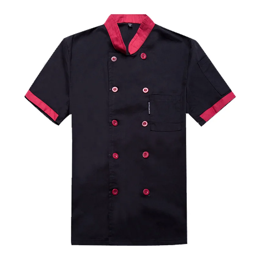 Летняя мужская рубашка еда обслуживание шеф-повара Униформа с короткими рукавами полиэстер повара хлебобулочные костюмы твердый ресторан