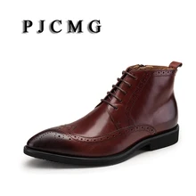 PJCMG/мужские ботинки высокого качества; Цвет черный, красный; на шнуровке; на резиновой подошве; повседневные; натуральная кожа; классические; деловые; официальные; мужские ботинки
