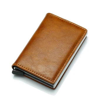 

Antitheft Men Card ID holders Vintage Credit Card Holder Blocking Rfid Wallet PU Leather Unisex Security Information Metal Purse