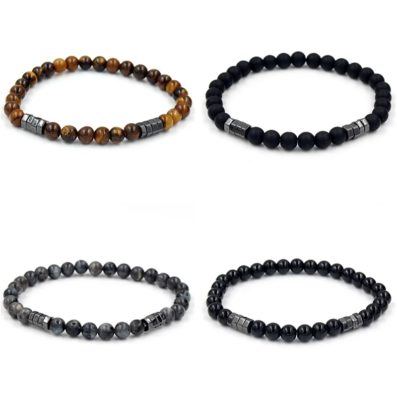 

New 6mm Howlite Stone Beads Beaded Bracelet For Men Women New Fashion Hematite Charm Bracelets & Bangles Male Yogi Jewelry Gifts
