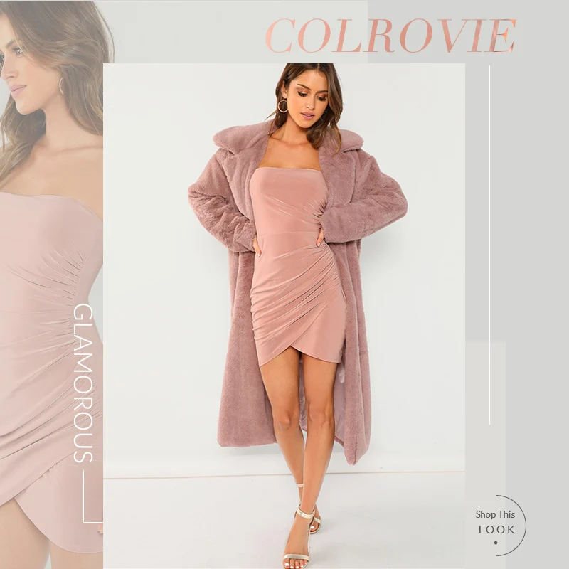 COLROVIE розовый гофрированный без лямок Повязка-бант облегающее сексуальное мини-платье Для женщин летние красные Асимметричный клуб Платья для вечеринок