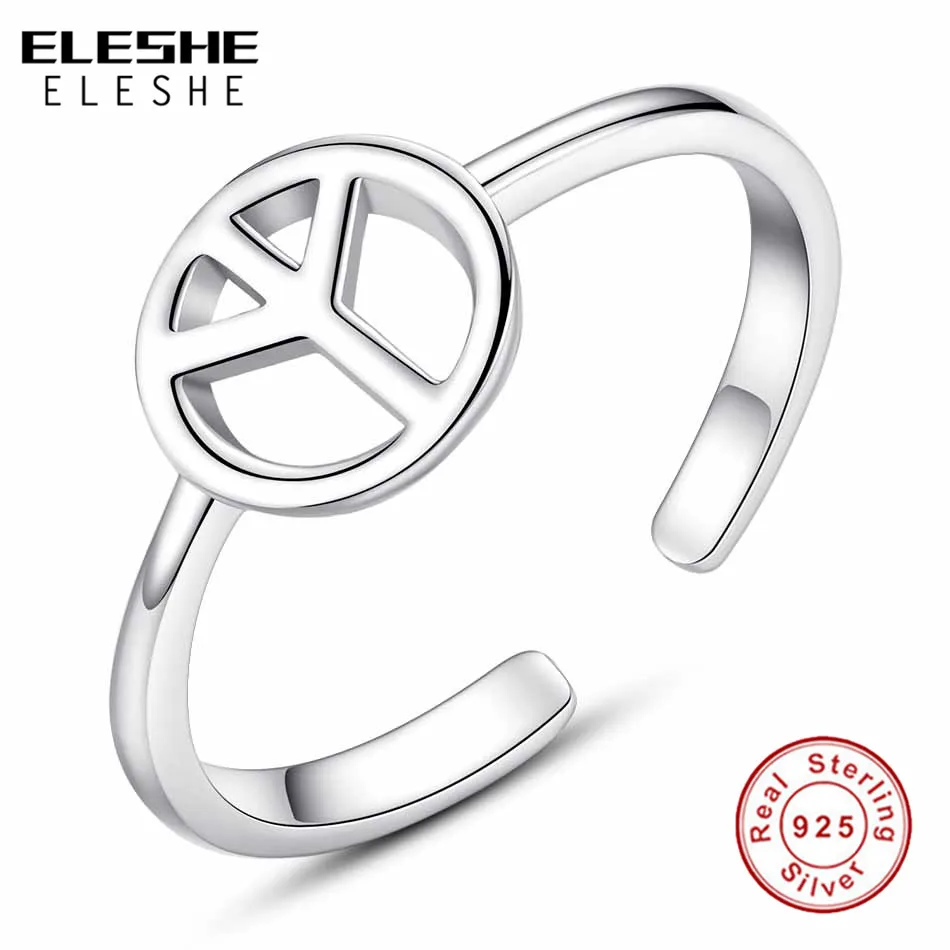 ELESHE Peace Love Open Finger Rings for Women Fashion 925 Sterling Silver Adjustable Ring Anillos Engagement Jewelry Accessories