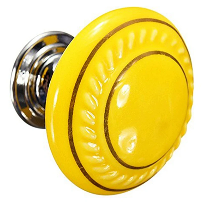 Yellow 10PCS Retro Simple Style Round Ceramic Door Knob Handle Pull