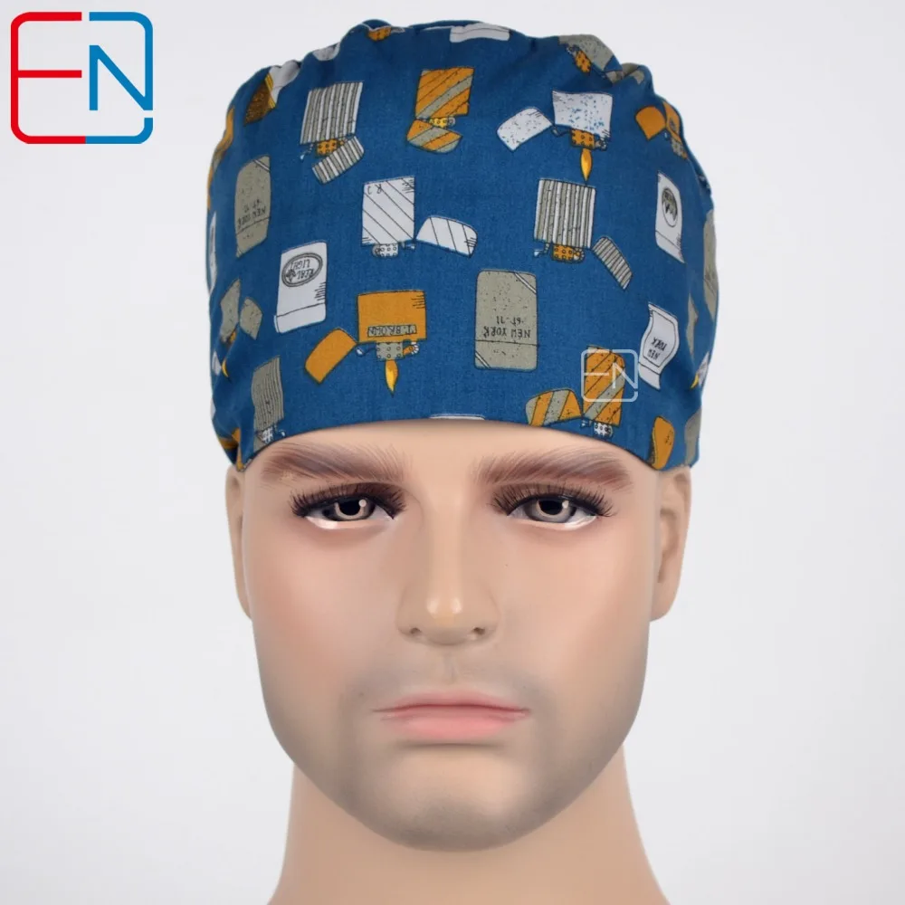 Hennar surgical caps for men MEDICAL CAPS in blue with lighters pattern