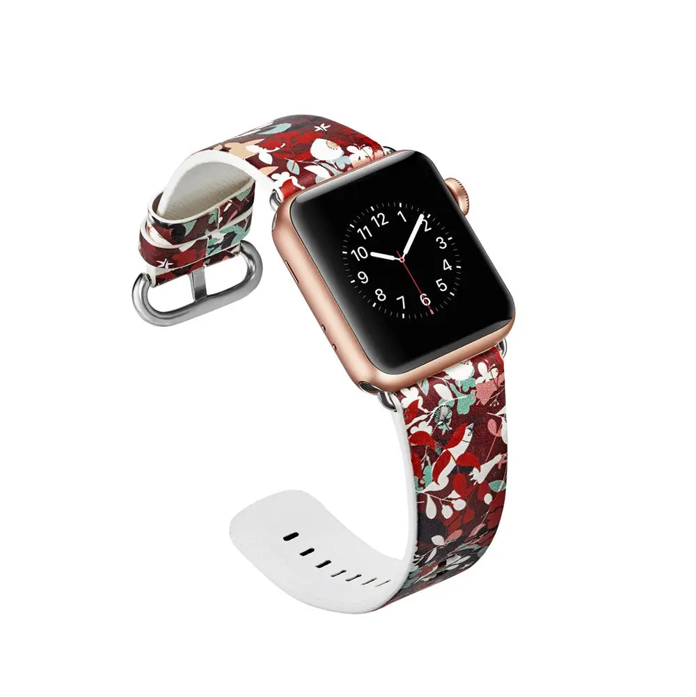 Весенний цветок кожаный ремешок для наручных часов Apple Watch серии 1/2/3/4/5 44 мм, 42 мм, 40 мм, 38 мм, версия Сельский Цветочный браслет для наручных часов iWatch, ремешок