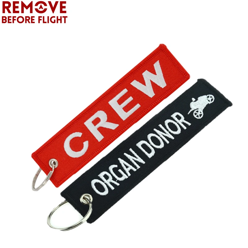 

2PCS/SET Remove Before Flight Key Chain Red Black Embroidery Safety LuggageTag Key Ring for Motorcycle Car Keychains Bijoux