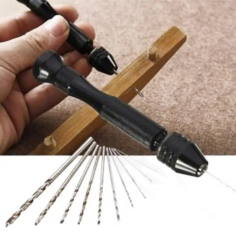 

New Mini Aluminum Hand Drill with Keyless Chuck and 10 Twist Drills Rotary Tools