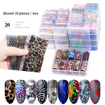 

10Pcs/box Holographic Nail Sticker Starry Transfer Foil Nail Art Sticker Lace Flower Adhesive Wrap UV Gel Nail Manicure Decals