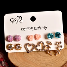 Новые женские модные ювелирные изделия оптом для девочек вечерние сердце ухо гвоздь великолепные Комбинируйте Тип 6 пар/компл., высокое качество, прекрасный подарок
