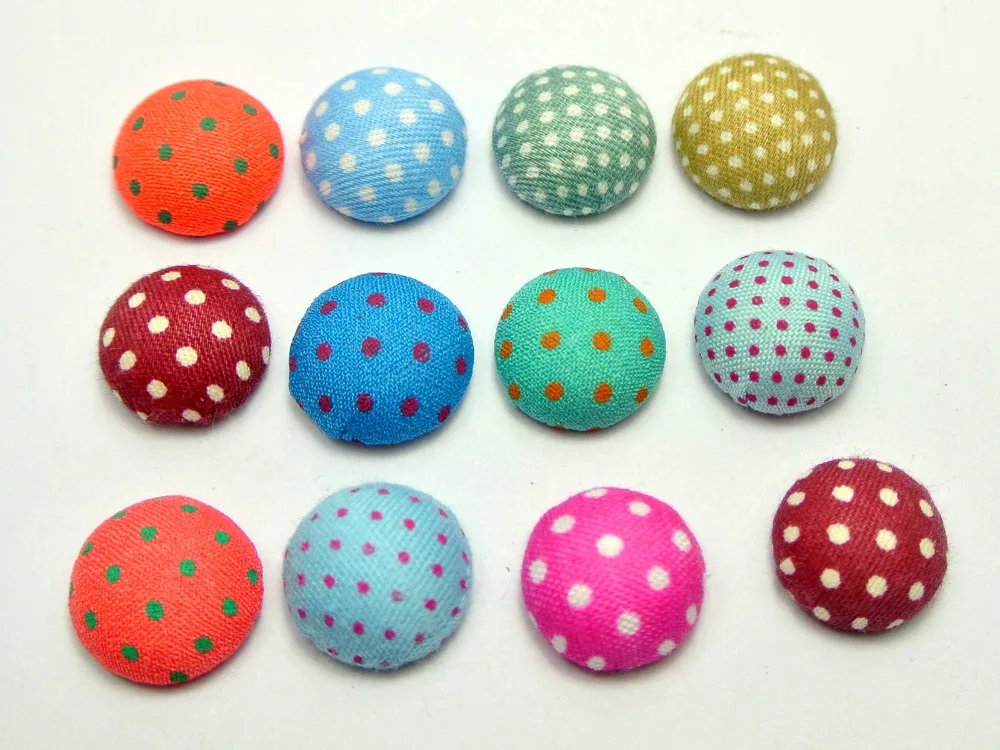 50 Mixed Color Flatback Fabric Covered Buttons Round 15mm Half Ball Cabochon