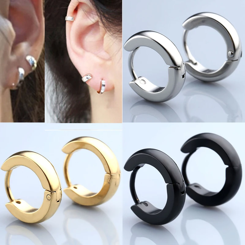 

JOVIVI 2x Stainless Steel Hoop Earrings Huggie Simple Style Circle Hoop Earring Pop Fashion Ear Piercing Jewelry Black/Silver