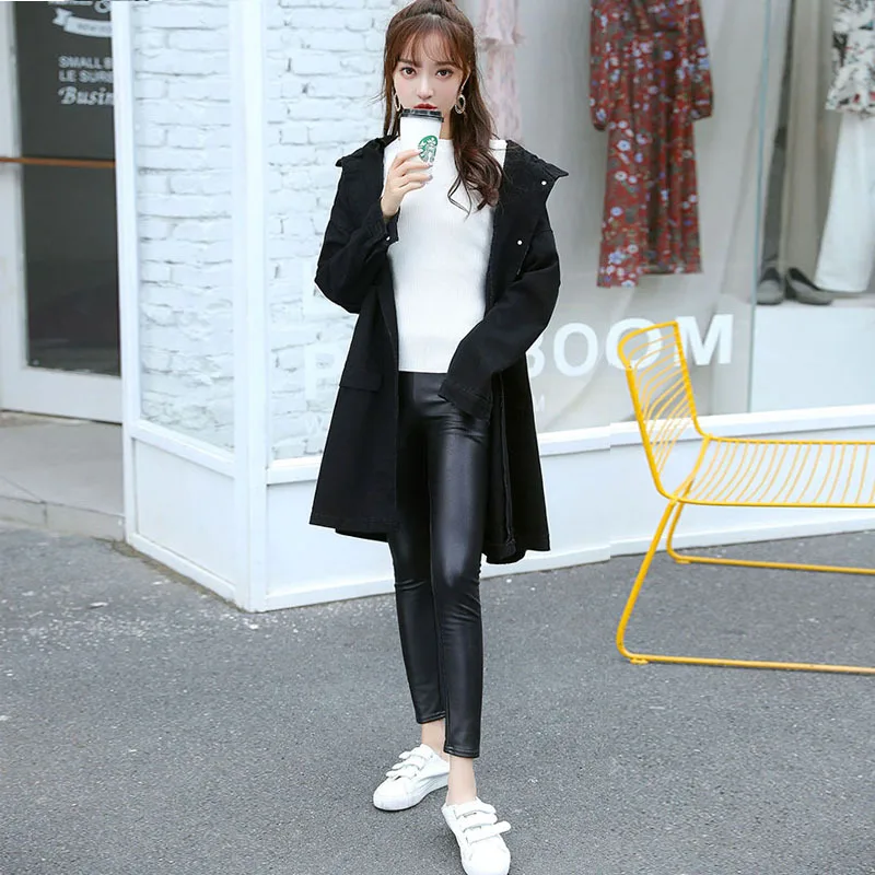 coats Printemps Manteaux Européenne Femmes Long Noir Pour Haut Manches Fasion Trench Office Automne Denim Lady Lâche Femme Solide Longues Pleine qSwY4X7