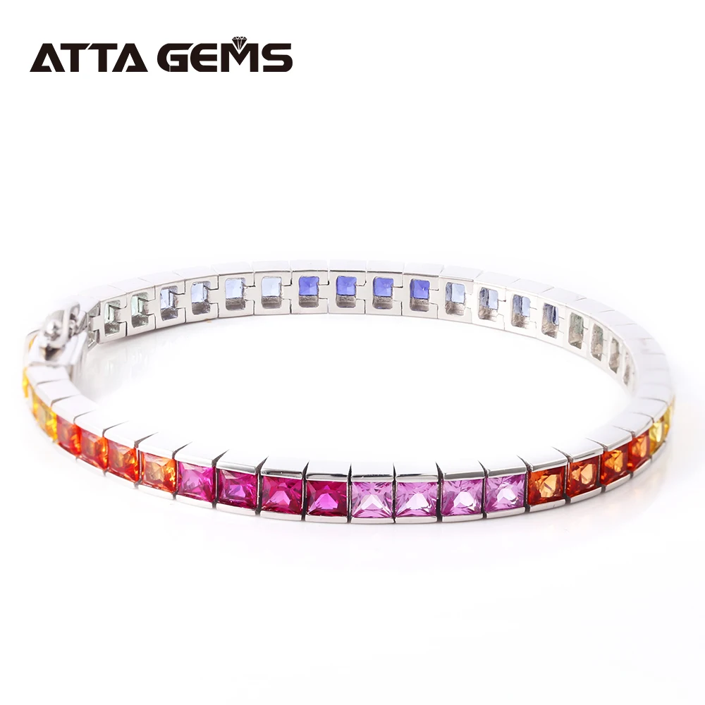 

Colorful Sapphire Sterling Silver Bracelet for Women Created Sapphire Multi-Color Princess Cut Classic Style for Women Gifts