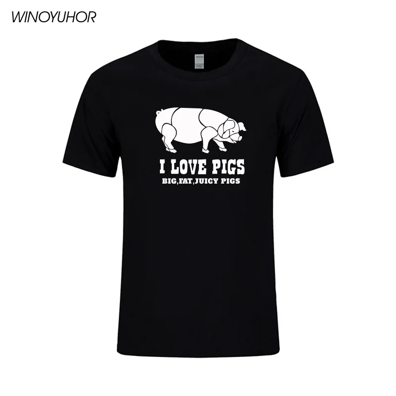 New Fashion Summer Style Farm Animal I Love Pigs Print T shirt Men