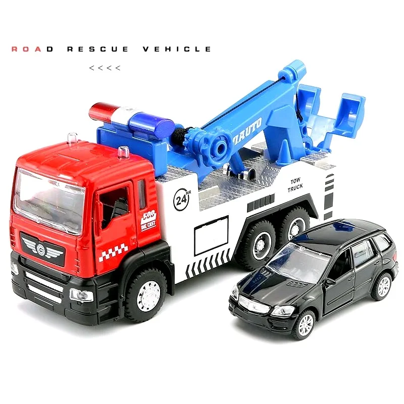 Kopen Legering Tow Truck Set #5009 1 (1 Truck Plus 1 Kleinere Auto) gegoten Auto Hoofd Autolichten   Geluid Functie Speelgoed