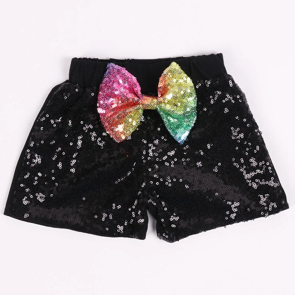 

NEW COLOR(Two Sides Glitter)Black Baby Girls Sequin Shorts Birthday Toddler Kids Sparkle Shorts With Bows Children Summer Cloth