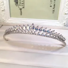 Свадебная Тиара для подружки невесты с кубическим цирконием для девочек, белая тиара с цирконием, Корона/повязка на голову для выпускного вечера