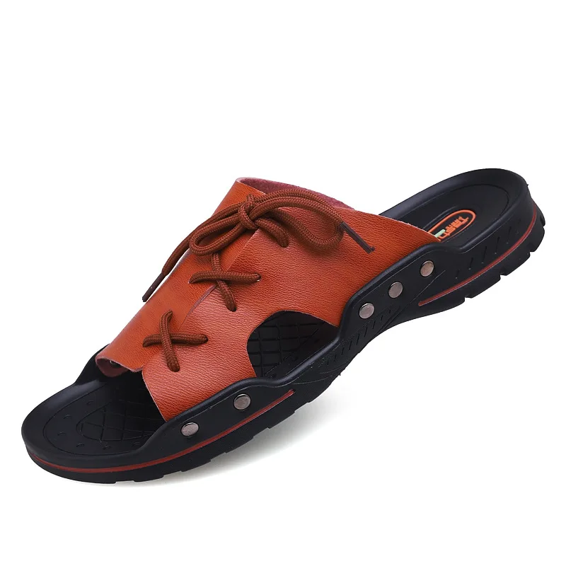 

Summer Breathable Men's Sandals Soft Leather Casual Shoes Comfortable Flats Man Slippers Roman Style Beach Sandals