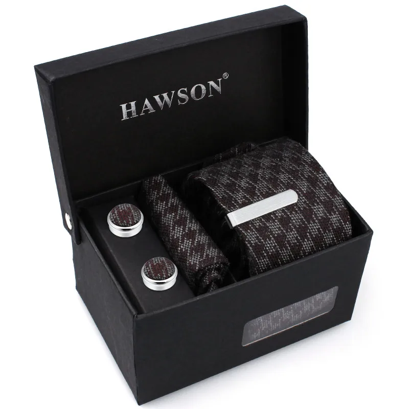 

HAWSON Patchwork Mens Ties Set with Pocket Square necktie Bar Clips Button Cover Cuff links in Tie Box