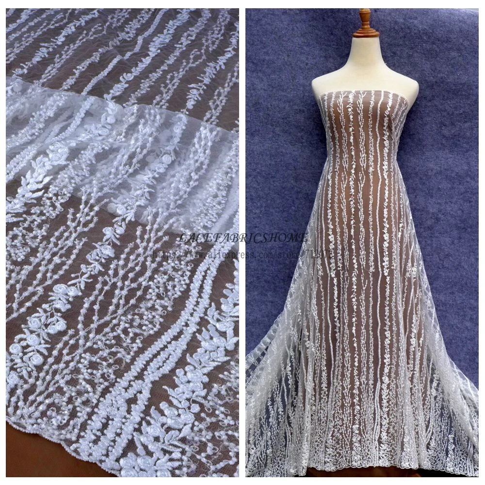 

New hot off white little rose sequins rayon on netting embroidered wedding dress lace fabric 47'' width lace wholesale