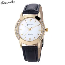 New Casual Women Watch Diamond Rhinestone Analog Quartz Wrist Watches Elegant Ladies Girl Leather Watch Sale relogio femininoF3