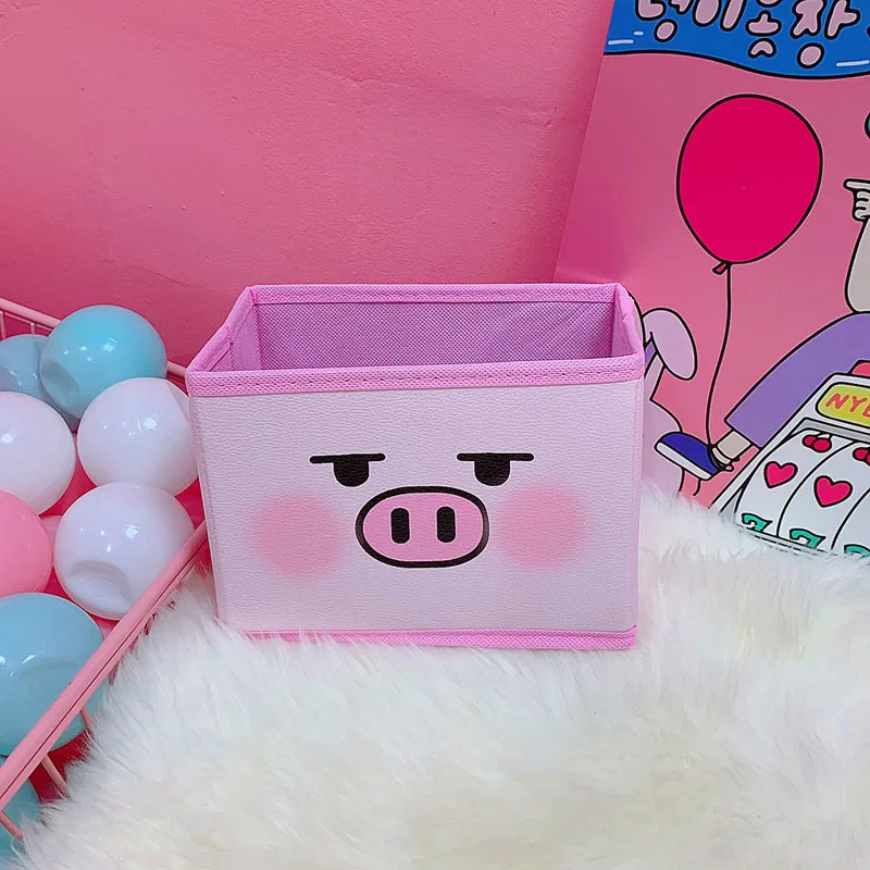 Складная коробка для хранения для девочек, настольный органайзер, милая корзина со Свинкой из мультфильма, косметическая коробка для хранения ювелирных изделий, контейнер для макияжа, чехол