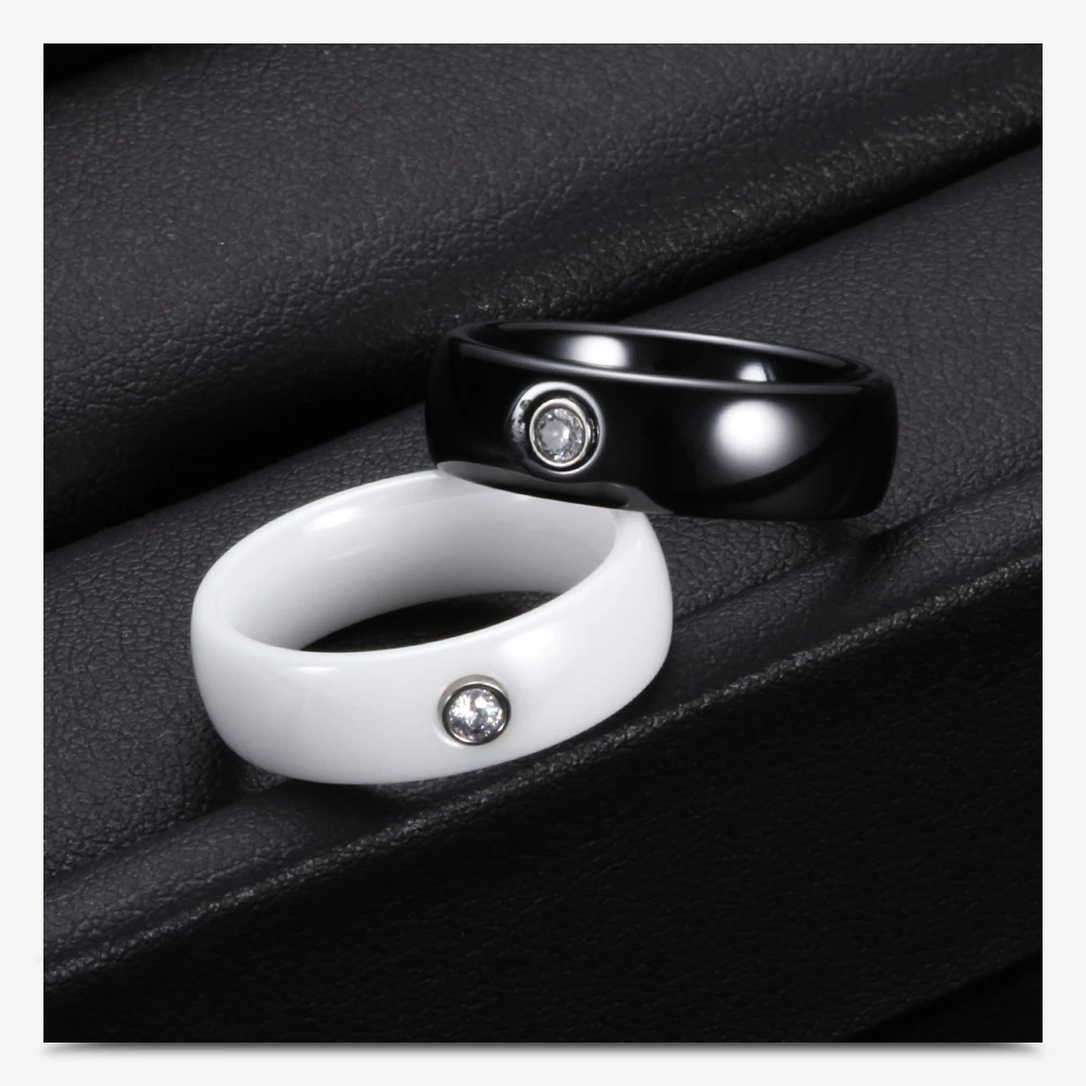 Новое поступление черно-белое красочное кольцо керамическое кольцо для женщин с большим кристаллом обручальное кольцо Ширина 6 мм Размер 6-10 подарок для мужчин