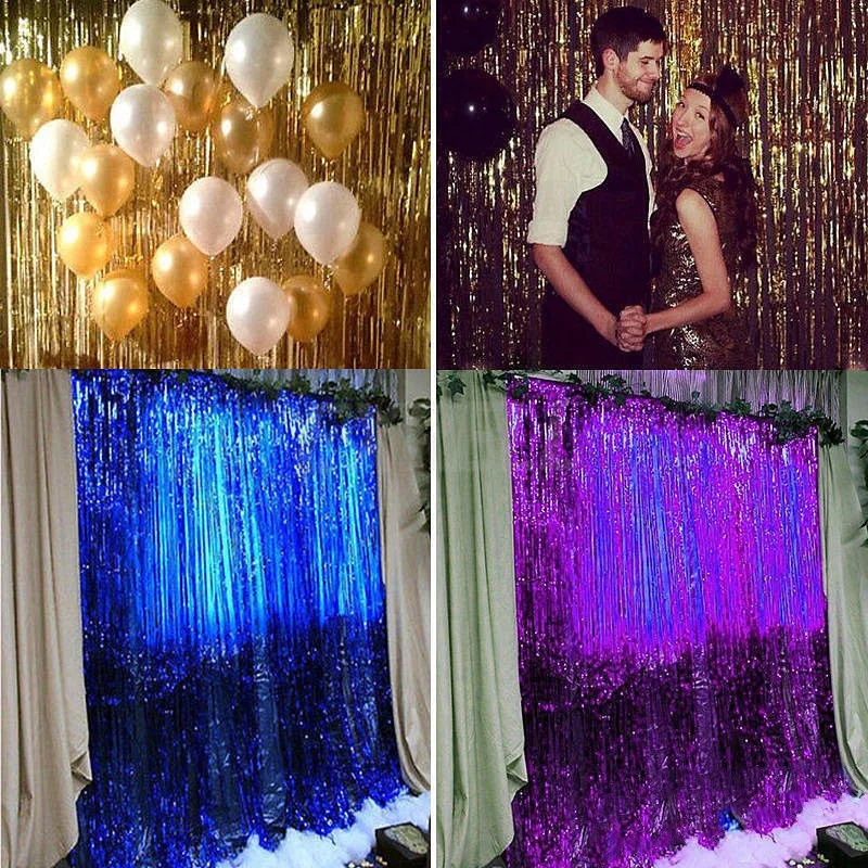 

2M Rainbow Backdrop Foil Curtains Adult Children Birthday Christmas Wedding for Home Decoration Curtain Rain Curtains For Party