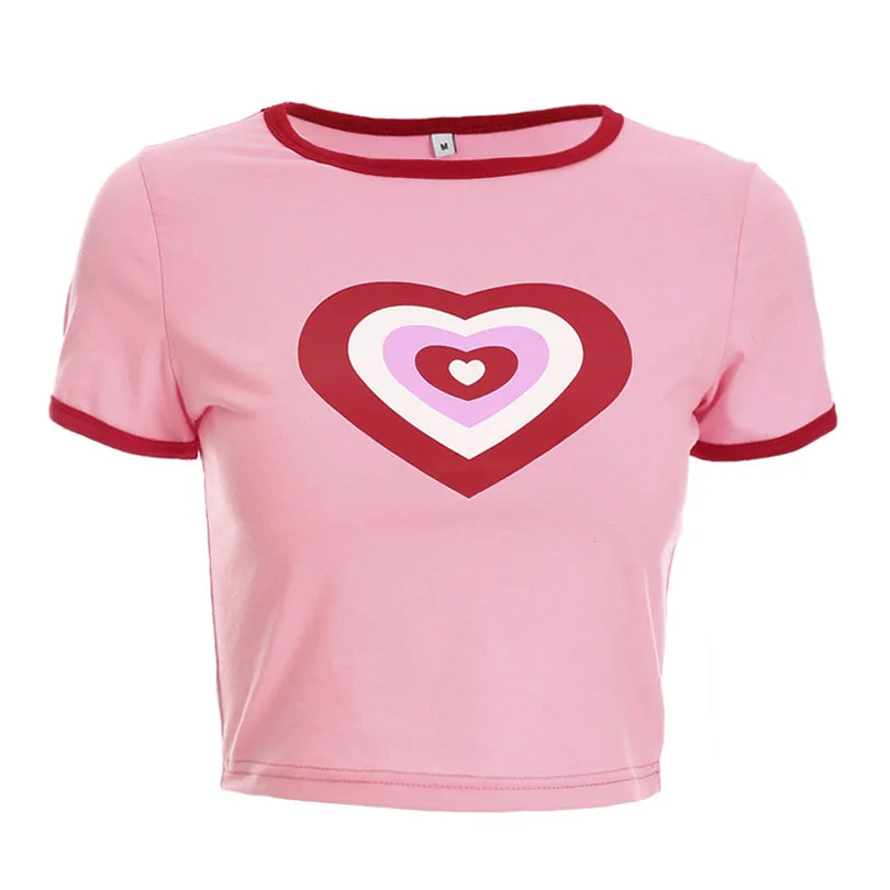 Aliexpress.com : Buy Love Heart Printed Cropped T shirts Summer Pink ...