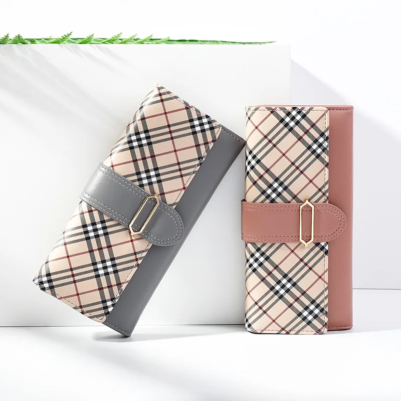 

Women's wallet long fashion multi-card large capacity clutch bag matte PU leather grid phone bag
