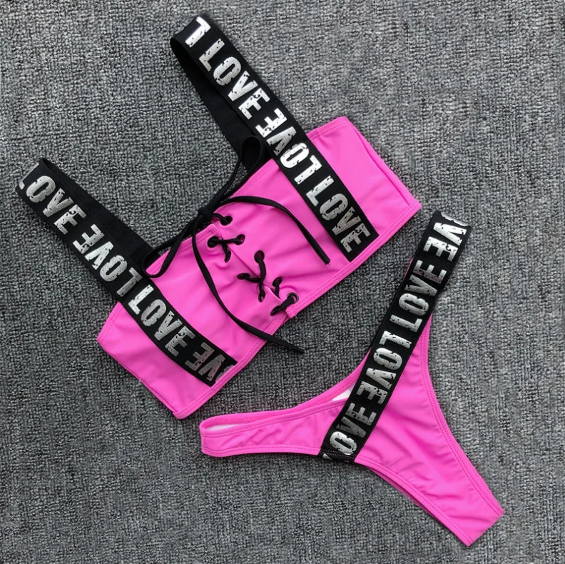Пикантная обувь с надписью Love бразильские бикини 2019 Для женщин Halter купальный