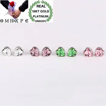 

OMHXFC Wholesale European Fashion Woman Girl Party Birthday Gift Pink Green Heart AAA Zircon 18KT White Gold Stud Earrings EH175