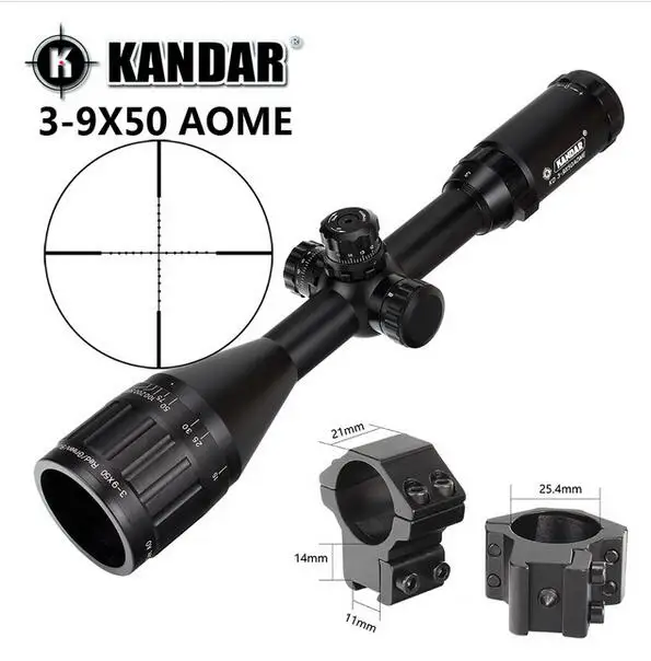 KANDAR 3-9x50 AOE Mil-dot Reticle RifleScope блокировка, сброс полный размер Охотничья винтовка Сфера Тактический оптический прицел