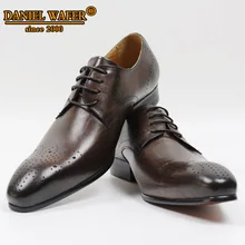 Men Genuine Leather Derby Shoes Office Business Wedding Lace up Pointed Toe Coffee Black Shoes Brogue Men Formal Shoes Leather northmarch italian lace up men genuine leather men wedding brogue formal dress business party office black oxford shoes scarpe