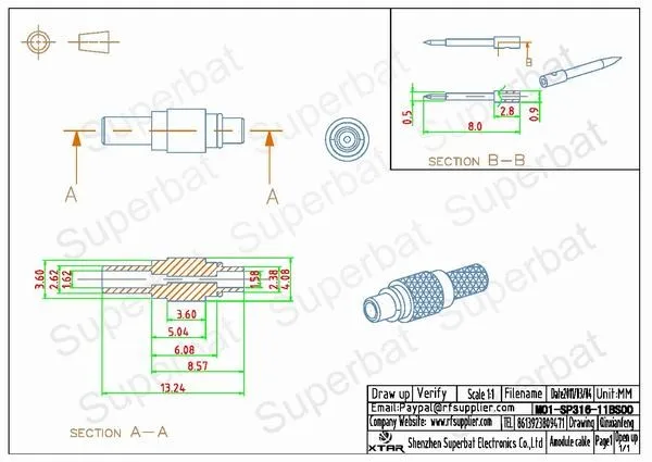 Superbat 10 шт. RF разъем MMCX обжимной штекер для коаксиального кабеля RG174, RG316, LMR100