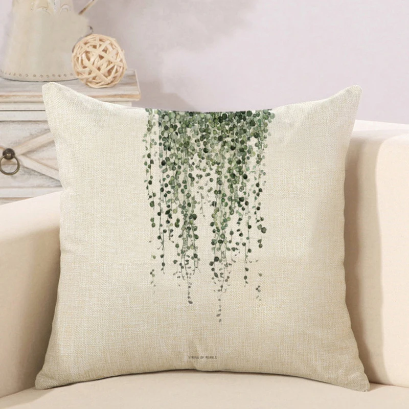 

Green Leaf Cushion Cover Botanical Tropical plant rainforest fern cotton hug pillowcase for Bedroom Sofa Decoration