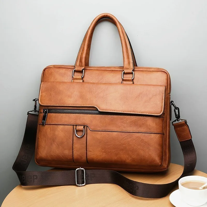  New Men Briefcase Bags Business Leather Bag Shoulder Messenger Bags Work Handbag 14 Inch Laptop Bag