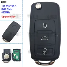 1J0959753B WALKLEE 1J0 959 753 B Atualizar Remoto Chave 433 MHz 1JO terno para VW/VOLKSWAGEN BEETLE BORA GOLF PASSAT POLO