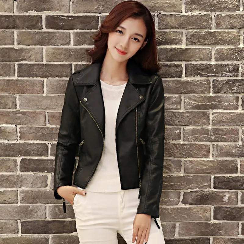 4XL Women PU Leather Jackets Casual Slim Soft Short Motorcycle Coat Solid Zippers Biker Faux Leather Jackets Outwear Plus Size