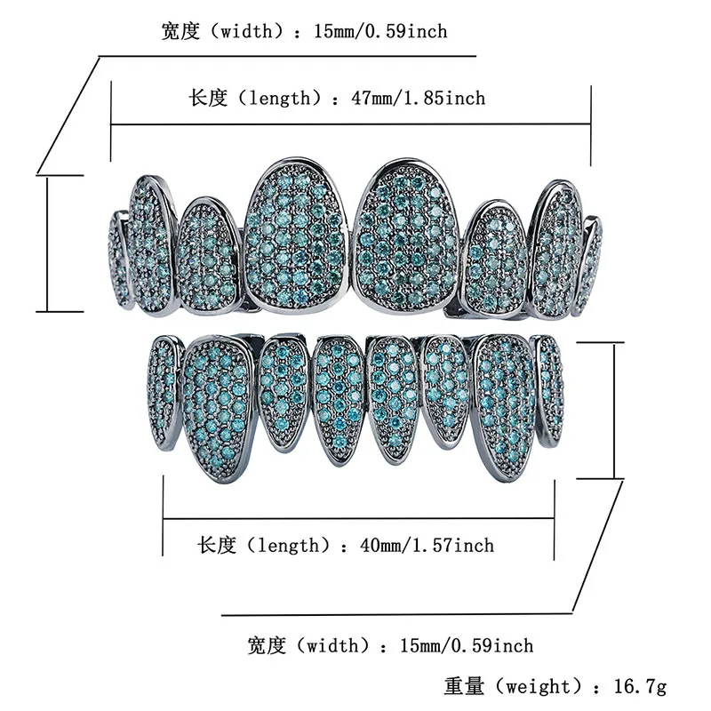 Мужские хип-хоп клыки с необычной верхней подошвой зубы Grillzs набор синий AAA циркониевый камень CZ Bling Iced Out дентальные украшения Rapper ювелирные изделия