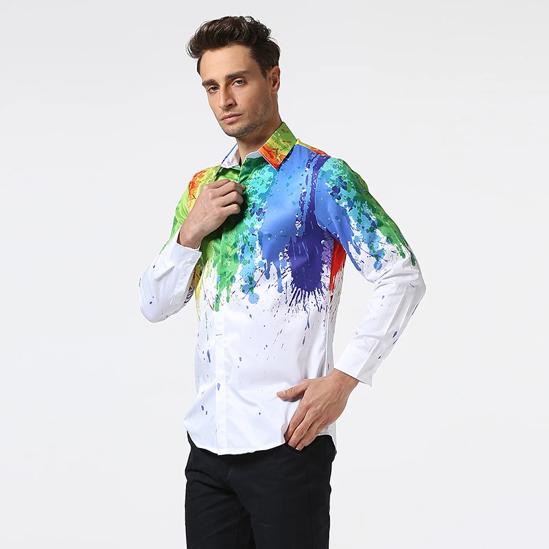 Новое поступление, мужские рубашки с длинным рукавом, мужские цветные рубашки с принтом, модные дизайнерские рубашки с рисунком радуги, мужские рубашки