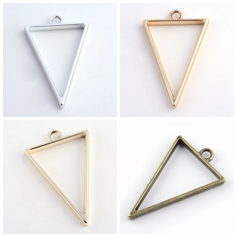 

100pcs Matte Style Rack Plating Alloy Triangle Open Back Bezel Empty Hollow Necklace Pendants DIY Resin Pressed Flower Charms