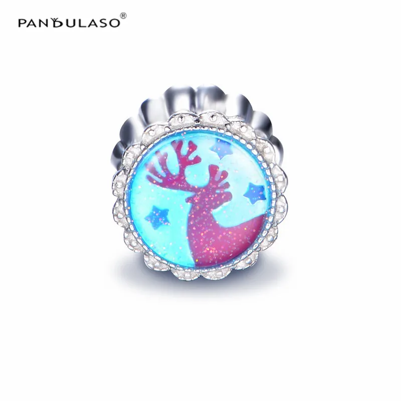 

Pandulaso Winter Star Reindeer Charms DIY Jewelry Blue Crystal Beads for Jewelry Making Fit Original Silver Charms Bracelets