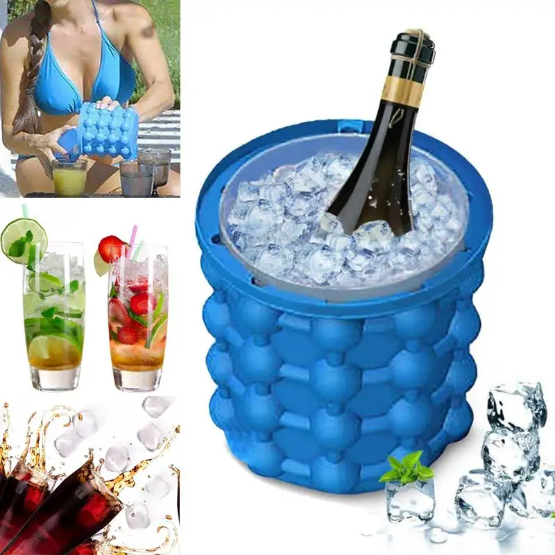 

New Silicone Ice Cube Maker Bucket Wine Ice Cooler Beer Cabinet Space Saving Kitchen Tools Drinking Whiskey Freeze 120 Lattices