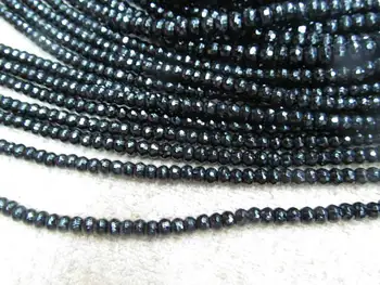 

2strands 16"Genuine black agate stone onyx round rondelle abacus faceted Brazil agate Loose beads 2-12mm