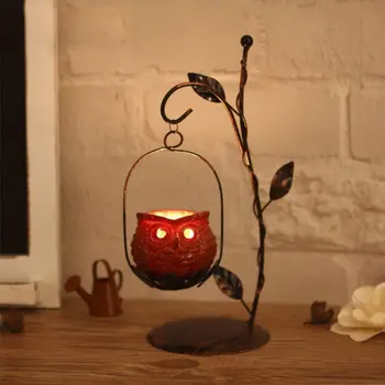 

1Set Unique Owl Candlestick Iron Candle Holder Resin Lantern Candleholder for Christmas Gifts Cafe Home Decorative Ornaments