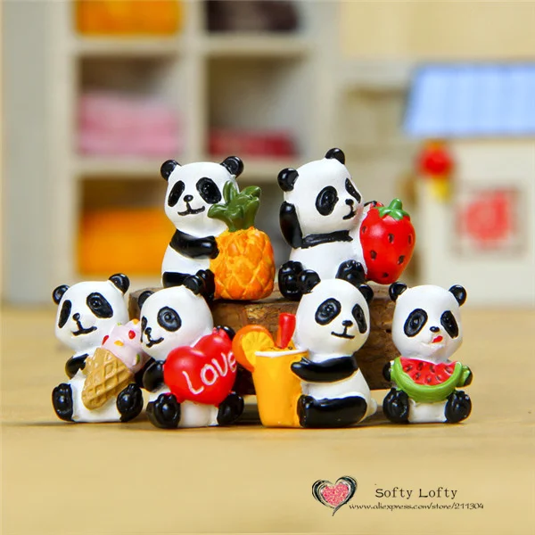 

Free shipping 1 pc Retail Panda Bear Mini Figure PVC toys succulent plant cake car office decoration party supply kids gifts