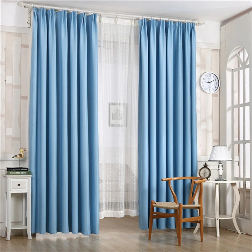 Puro color sólido estilo moderno ganchos Top cortinas para sala dormitorio ventana cortina de alta calidad para sala 1*2,1 m