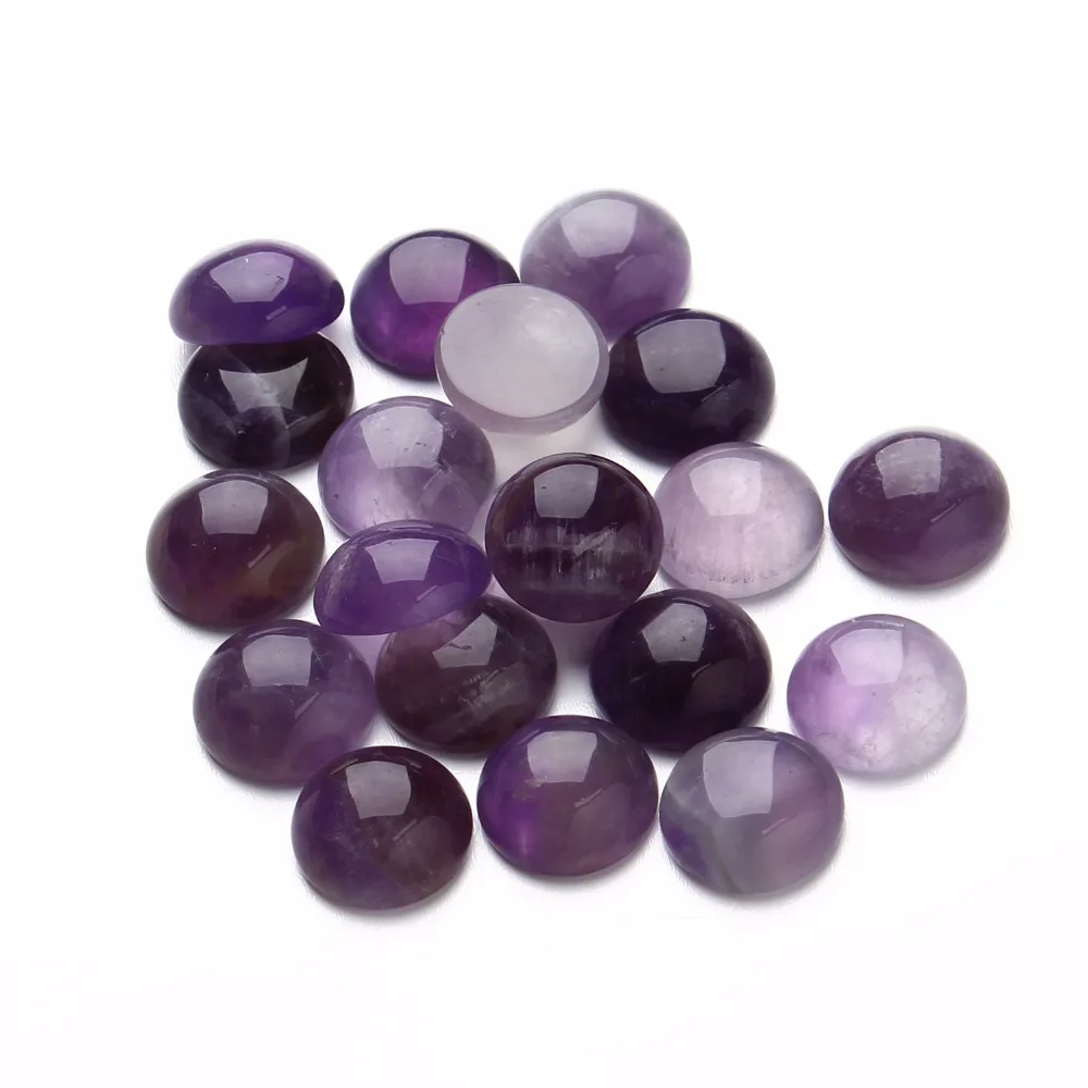 20pcs 12mm Natural Stone Cabochons Flat Round Purple Purple Crystal
